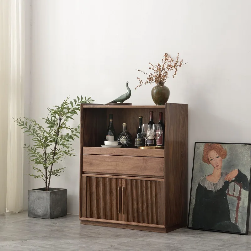 

Customizable Nordic solid wood rolling shutter door dining side cabinet modern simplicity