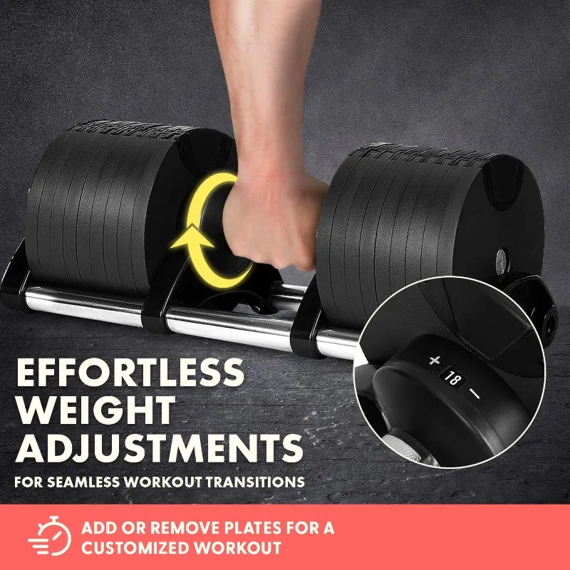 70lb Adjustable Dumbbell 9 in 1 Weight Options, Fitness Equipment with Anti-Slip Metal Handle, Quick Change Weight Adjustment