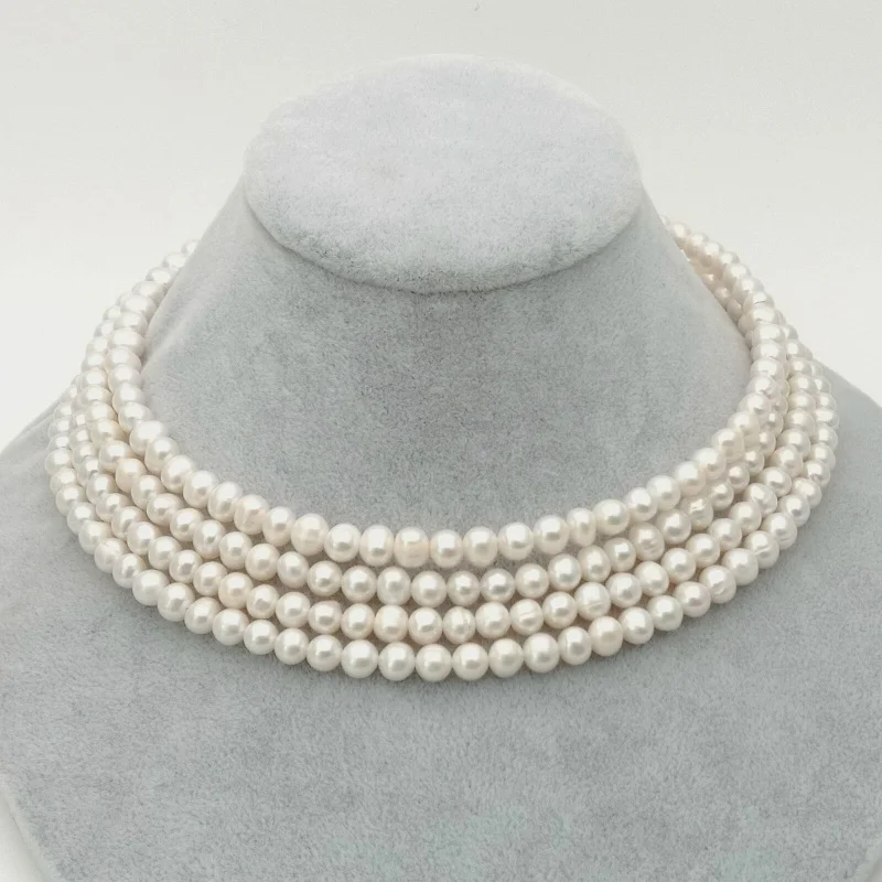 

16inch; 4 Row Cultured White Pearl Choker Necklace