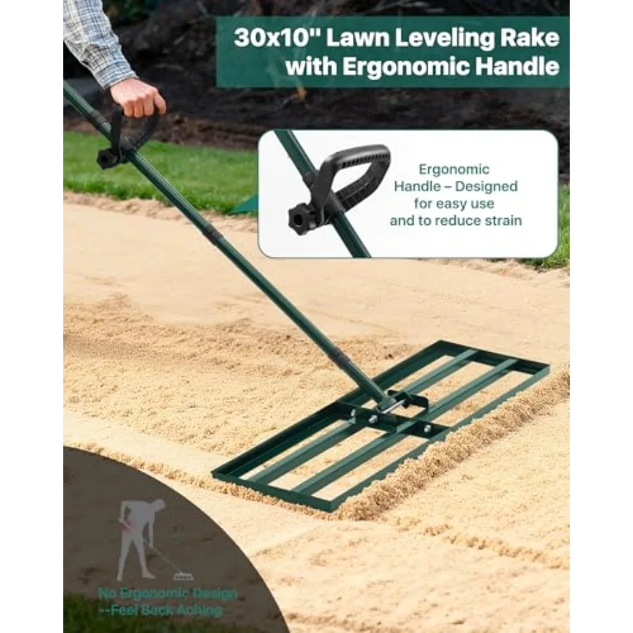 Lawn Levelg Rake x10'', Yard Levelg Rake for Soil with Adjustable Handle, Stal Steel Lawn Leveler Tool for Garden, Backyard, Fa