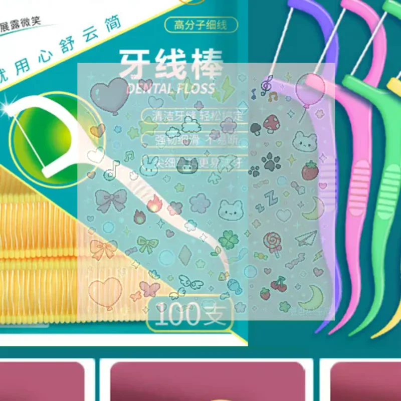 100Pcs Dental Floss Mint Flavor Mini Flosser With Toothpick Polymer Thread For Teeth Ultra-fine Flat Line Teeth Cleaning