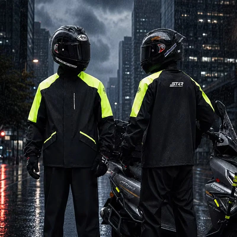 Men & Women Rain Suit Jackets & Pants Reflective Motorcycle Rain Gear Suit for Waterproof Breathable Rainsuit