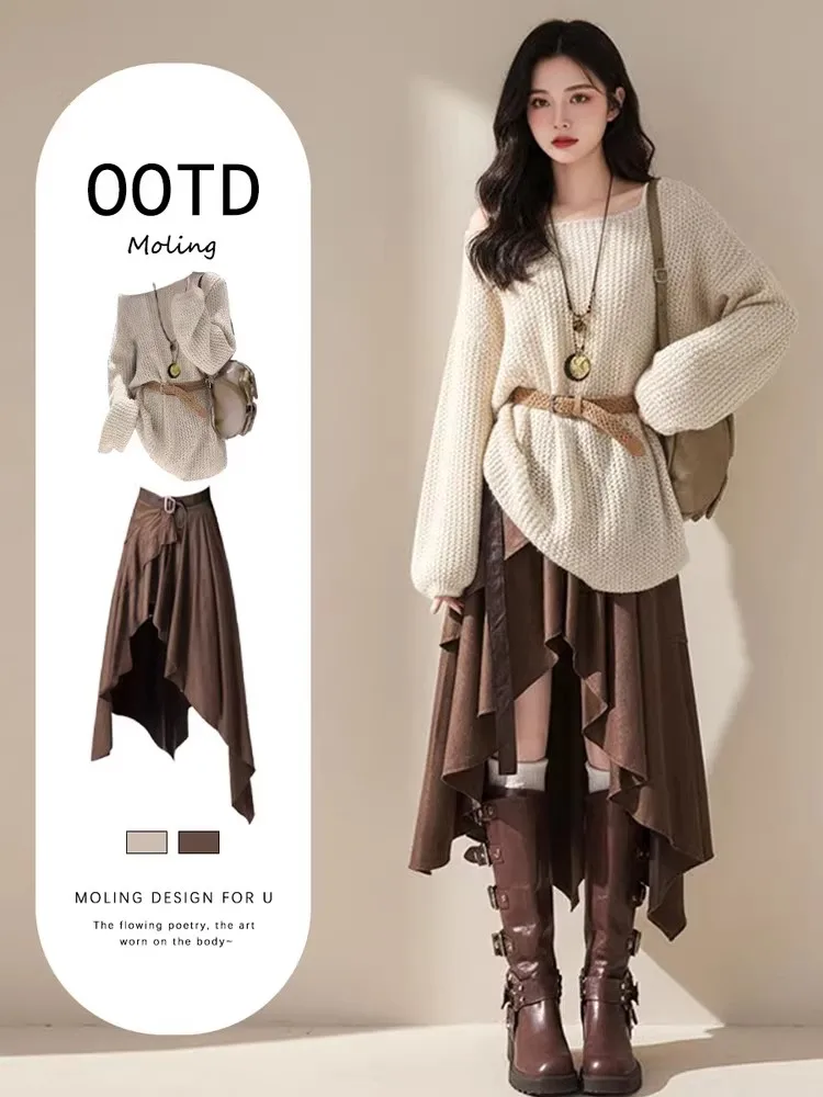 

Вязаный свитер-накидка в уличном стиле для женщин, с тематикой путешествий по пустыне, свободного кроя, с длинными рукавами, осенняя мода