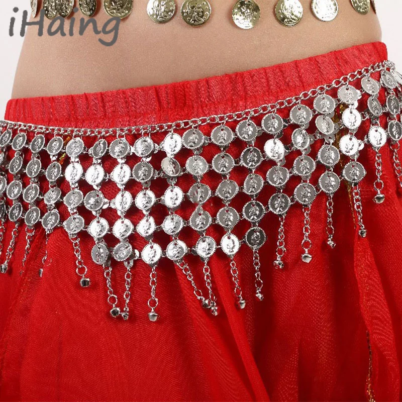 Women Shiny Coins Belly Dance Hip Scarf Stage Performance Party Carnival Rave Waist Belt Chain Wrap Mini Skirt Indain Costume