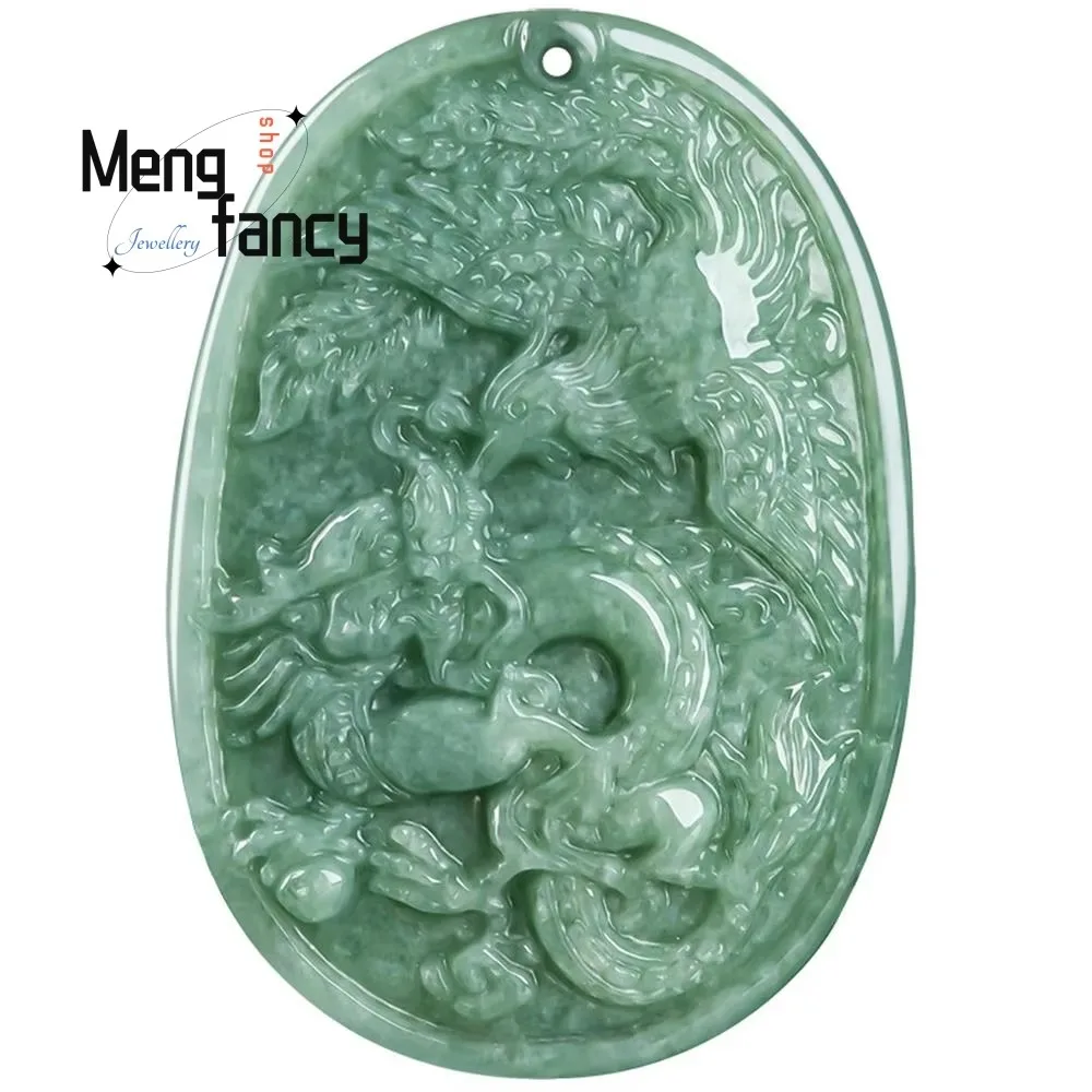 Natural A-goods Jadeite Dragon Phoenix Couple Pendant Retro Exquisite Fashion Luxury Quality Jewelry Best Selling Holiday Gift