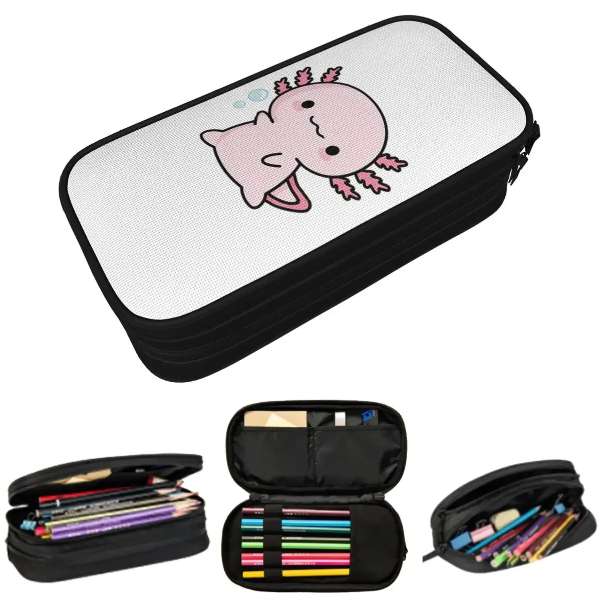 

Cute Axolotl Salute Pencil Cases Large Capacity Pen Bags Pen Box Pencil Pouch For Boys Girls Students Stationery School Office