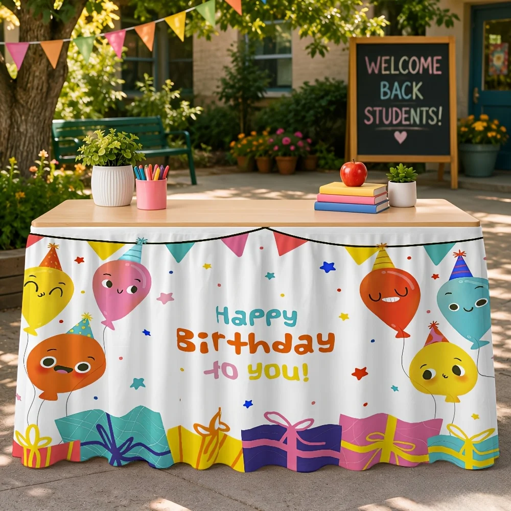 A cute and colorful balloon-shaped gift-printed tablecloth table skirt