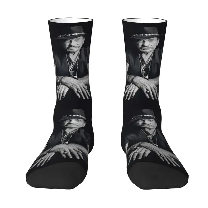 Music Singer Hallyday Men Women Crew Socks Unisex Funny 3D Print French Rock Dress Socks