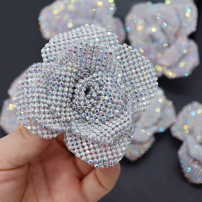 Rose Flower Crystal Glass Rhinestones Appliques, for Wedding Dresses, Bags, Shoes, Brooches, Hair, Home, DIY Crafts Accessories