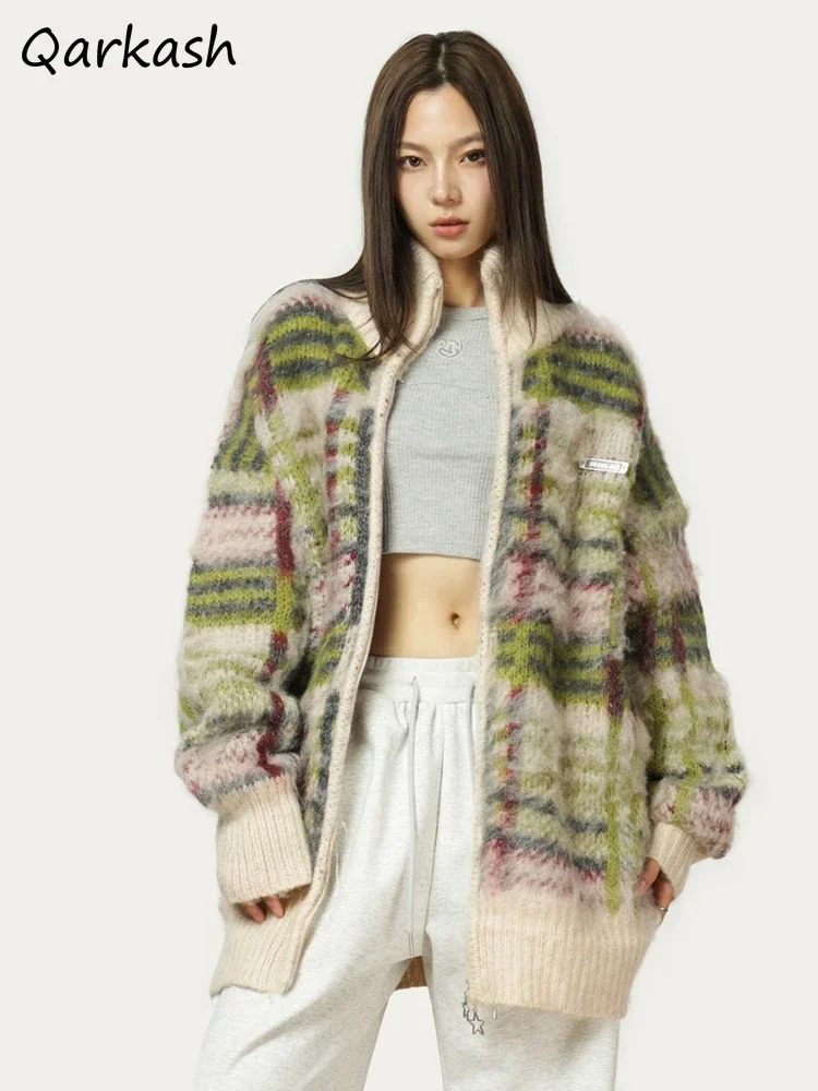 

Женский кардиган, осенний клетчатый контрастный цвет, мешковатый ретро, милый, в американском стиле, девичий, повседневный, модный, повседневный, дизайнерский, новинка для пары