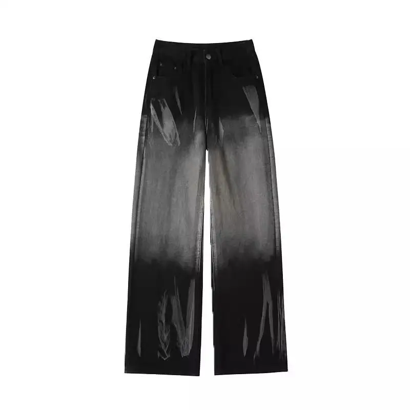 Tie-dye Straight Jeans for Women in Spring and Summer New Style Small High-waisted Slimming Without Legs Wide-leg Floor Pants