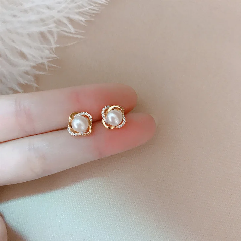 Ekskluzywna biżuteria z 14-karatowego złota Kolczyki z prawdziwego złota Cyrkon Perła Twist Luksusowe kolczyki sztyfty dla kobiet Brincos Pendientes Bijoux