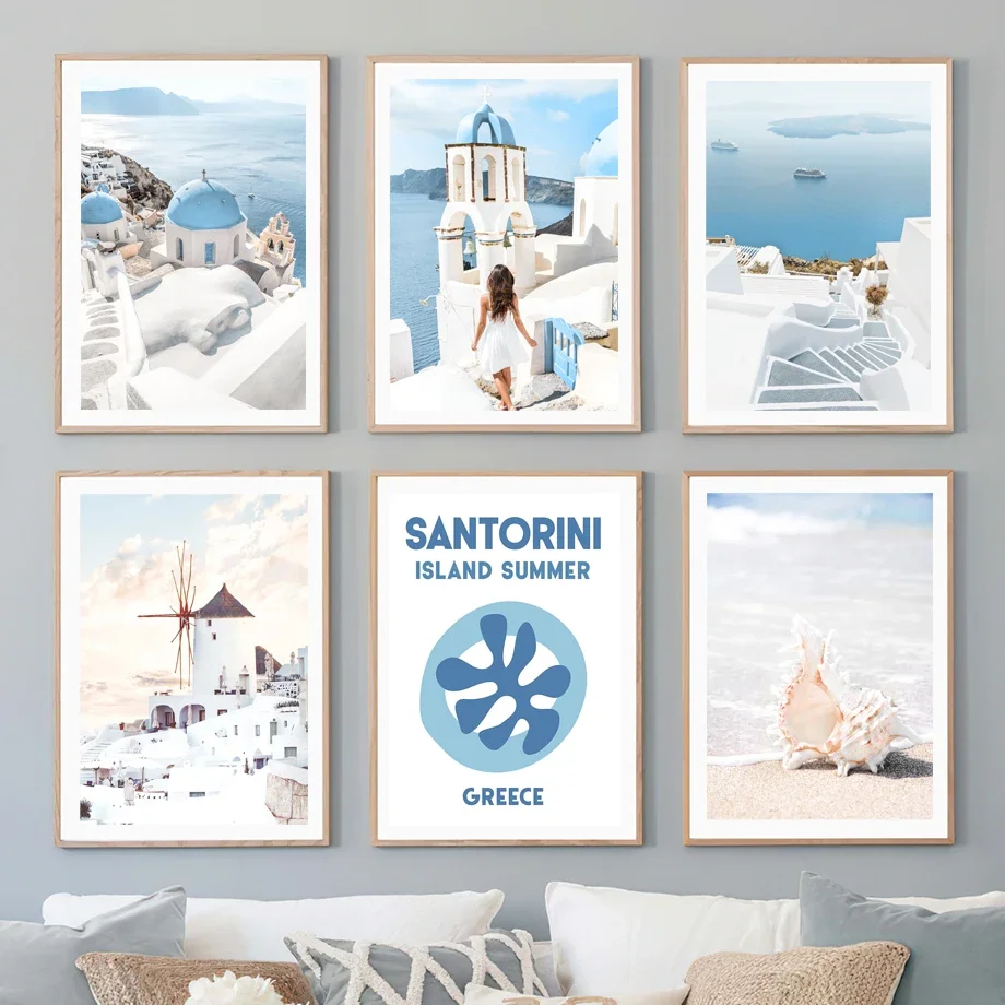 

Greece Santorini Island Summer Aegean Sea Beach Nordic Poster Wall Art Prints Canvas Painting Picture For Living Room Home Decor