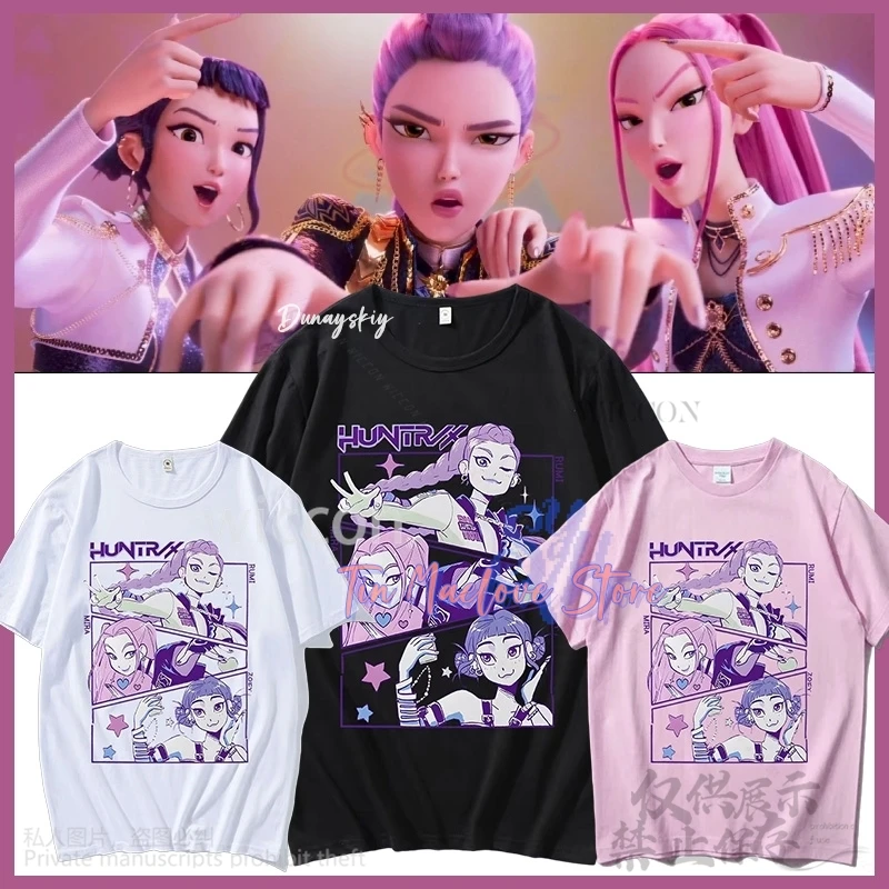 

Huntrix Rumi Mira Zoey Cosplay Anime Kpop Demon Girls Power Korea Groups Kawaii Cute Cartoon Comfort Colors Tshirt Halloween Cos