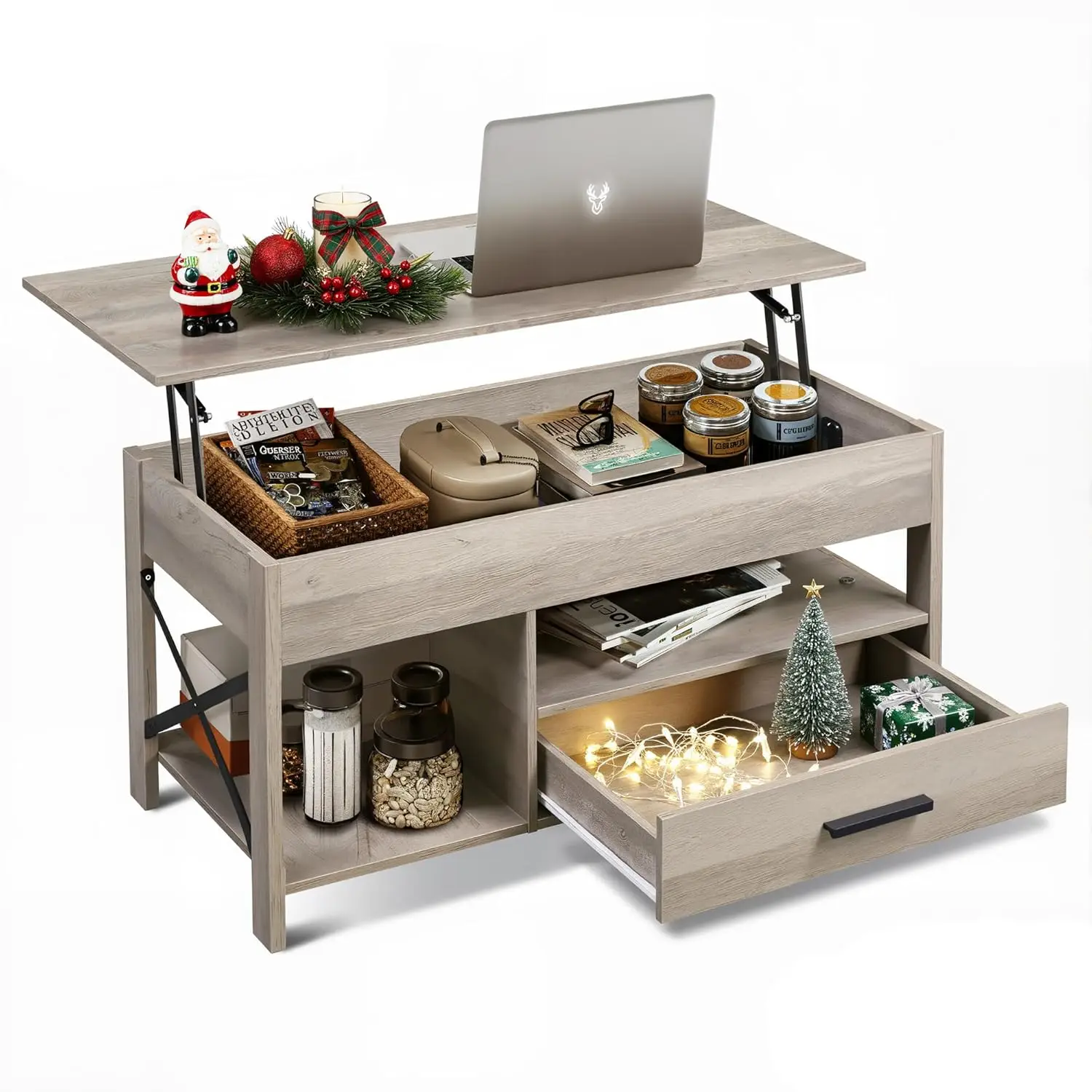 

Журнальный столик, 39 дюймов, с подъемной столешницей, скрытым отсеком, выдвижными ящиками и полкой для хранения, для гостиной, на заказ