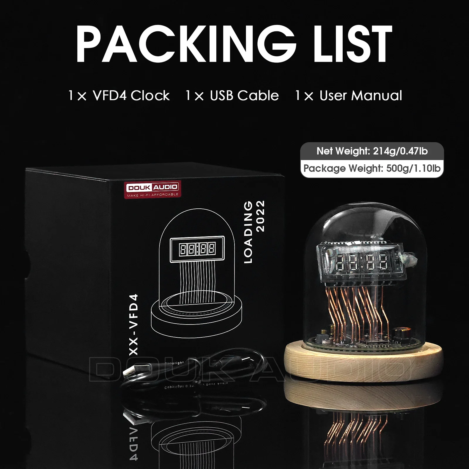 Douk Audio Vintage VFD Clock WIFI RGB LED Home Mantel & Shelf Clock Refer Nixie Tube Clock Desktop Decor Gift