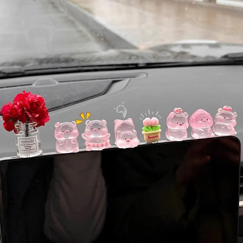 مجموعة من زخارف وإكسسوارات لوحة قيادة السيارة على شكل خنزير كرتوني لطيف من الراتنج #5