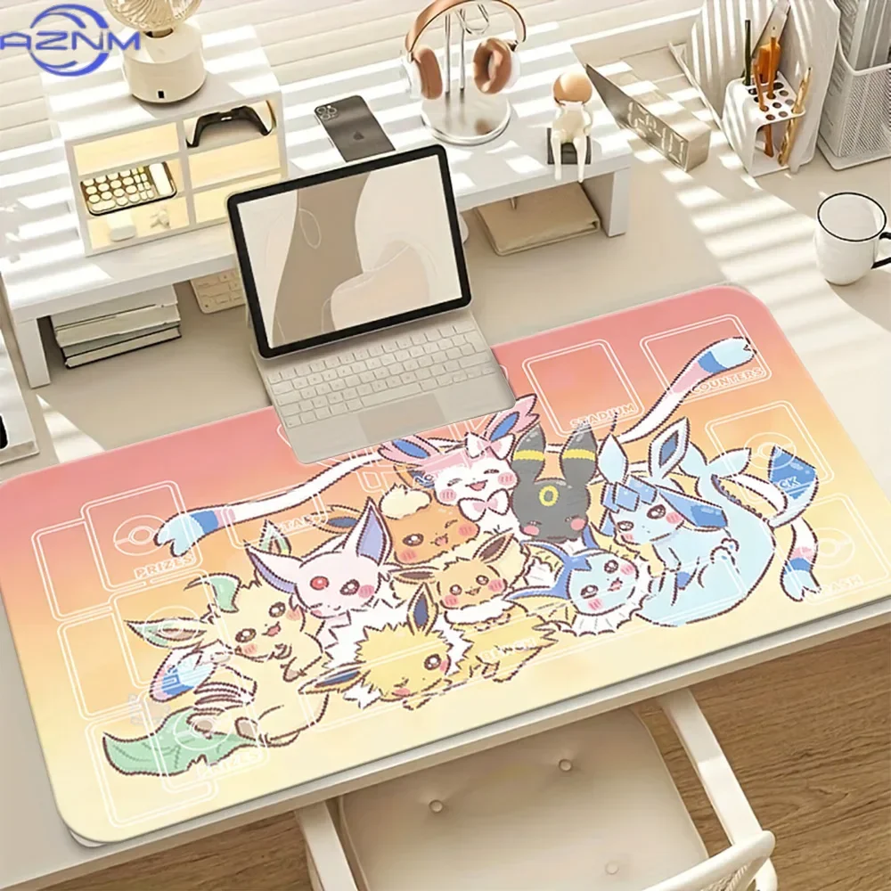 Pink Yellow Gradient Cute Anime Creature Rubber Mousepad, Non-slip Large Table Mat for Card Game Play