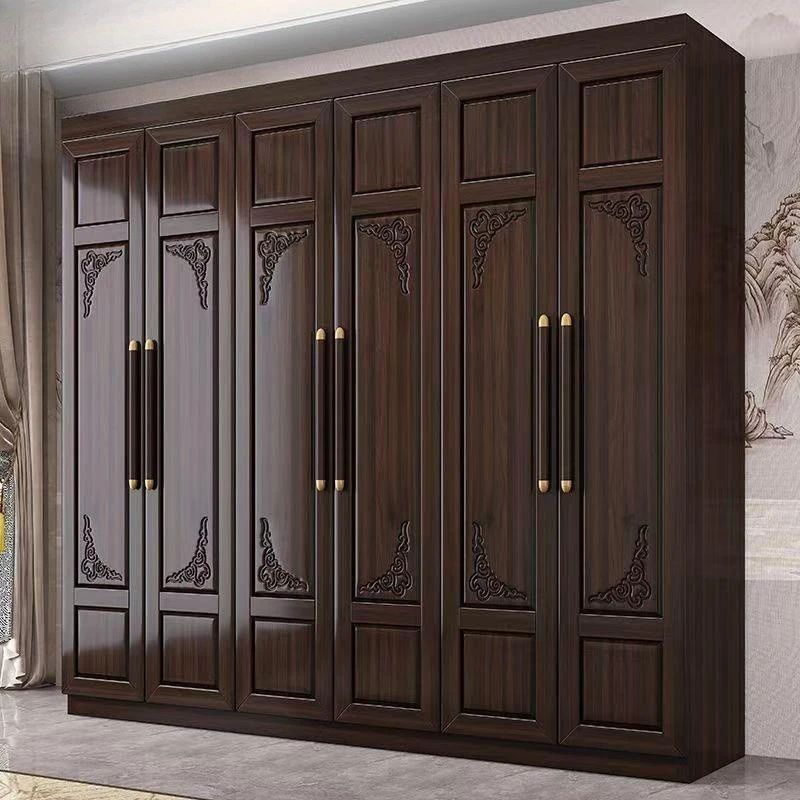 

Master bedroom storage hanging storage purple gold sandalwood solid wood wardrobe