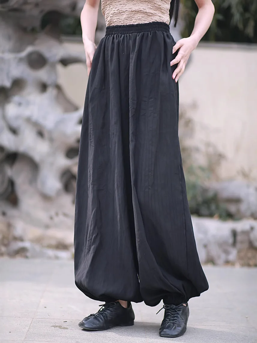 

TIYIHAILEY Long Lantern Pants for Women, Spring Autumn Casual Trousers Ladies Elastic Waist, 2025 New Fashion Black Beige