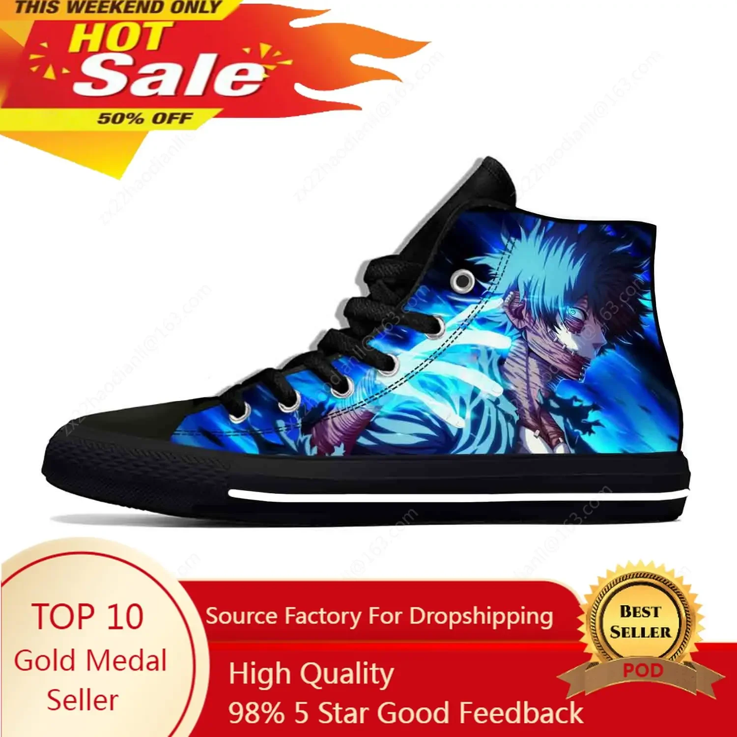 

Japanese Anime Cartoon My Hero Academia Dabi Cool Casual Cloth Shoes High Top Lightweight Breathable 3D Print Men Women Sneakers