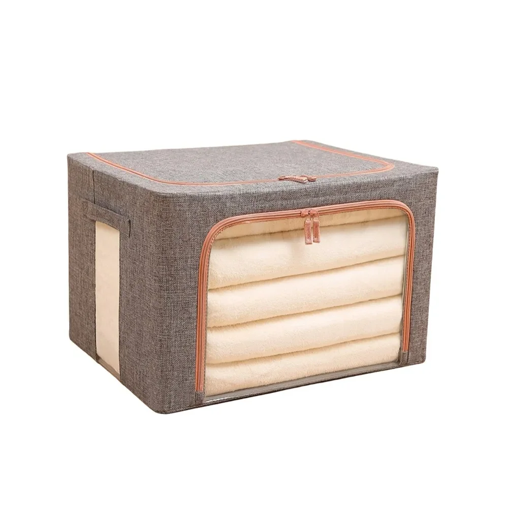 Clear Window Clothes Quilt Storage Bins Large Capacity Steel Frame Toy Storage Box with Handles Zipper Space Saving