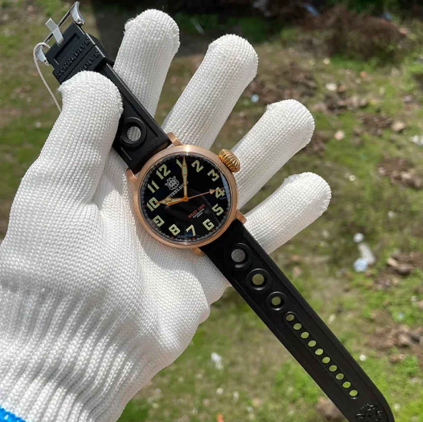 Steeldive Men Pilot Watch 46.5mm Bronze Automatic Mechanical Wristwatch Diver 20ATM Waterproof C3 Luminous Sapphire NH35