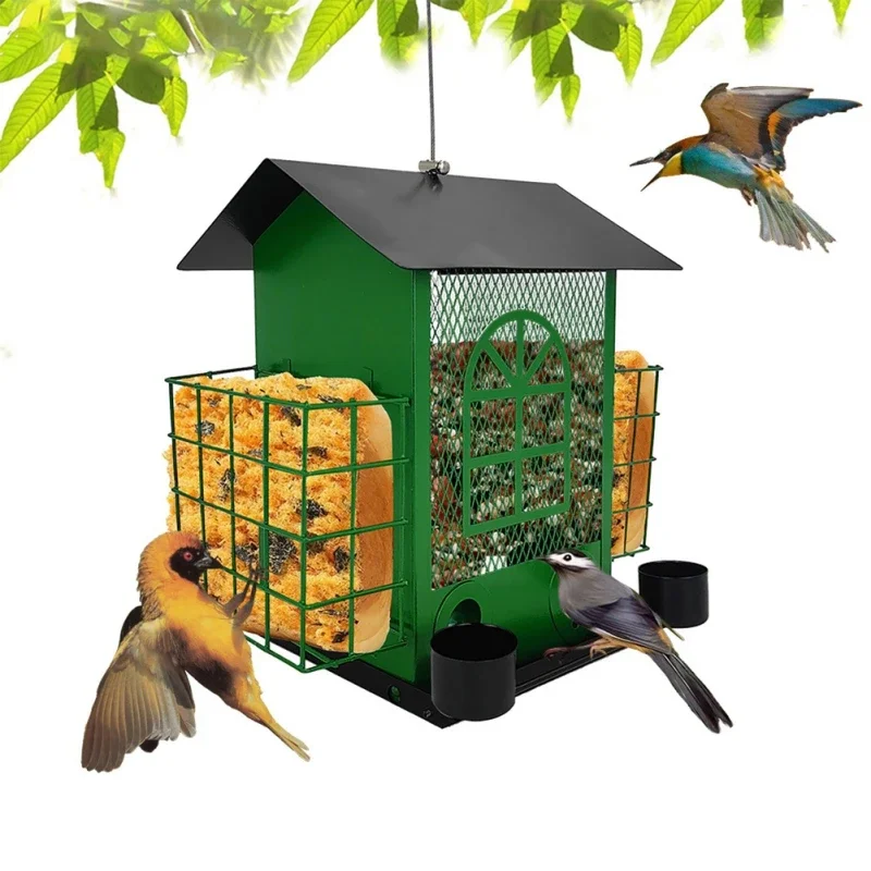 Metal Bird Feeders for Outside, Hanging Wild Bird Feeder, Outdoor Iron Mesh Birdfeeders, Easy Access No Assembly Required *