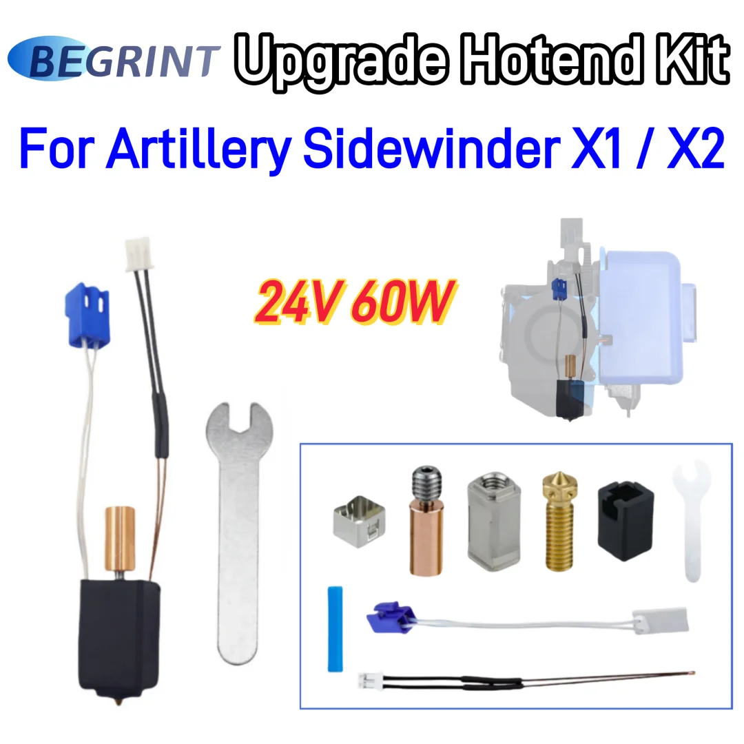 Upgraded Hotend for Artillery Sidewinder X1 X2 Genius and Pro 3D Printer Parts All Metal Nozzle Heating Block Thermistor Kits