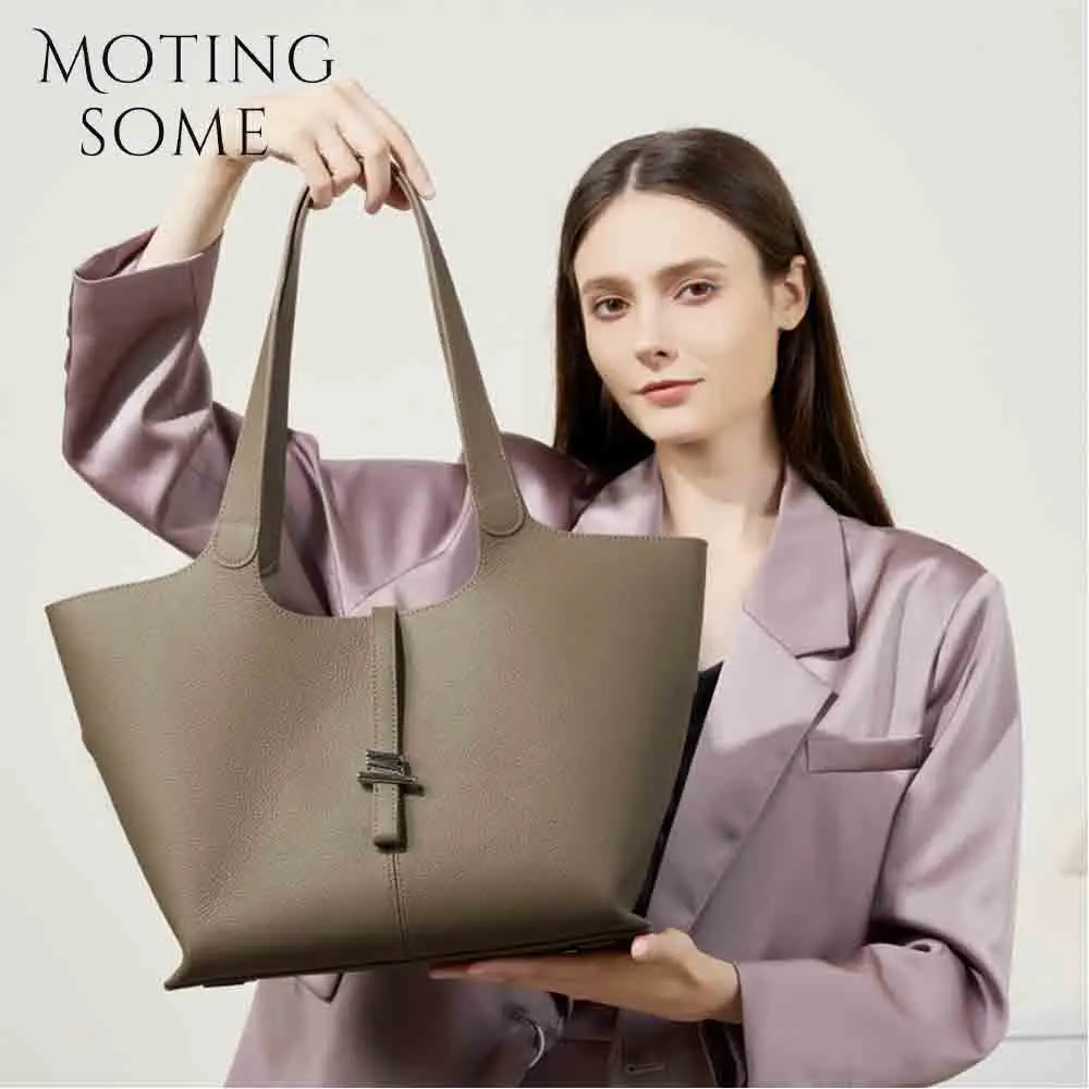 Motingsome Luxury Full Grain Cowhide Woman Tote 2024 New Designer Bags Stylish Lady Daily Bag Shoulder Handbag Fashion Tote