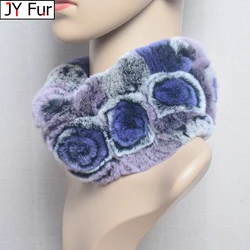 Women Elasticity Flower Real Rex Rabbit Fur Scarf Natural Warm Rex Rabbit Fur Headband Lady Winter Real Rex Rabbit Fur Scarves