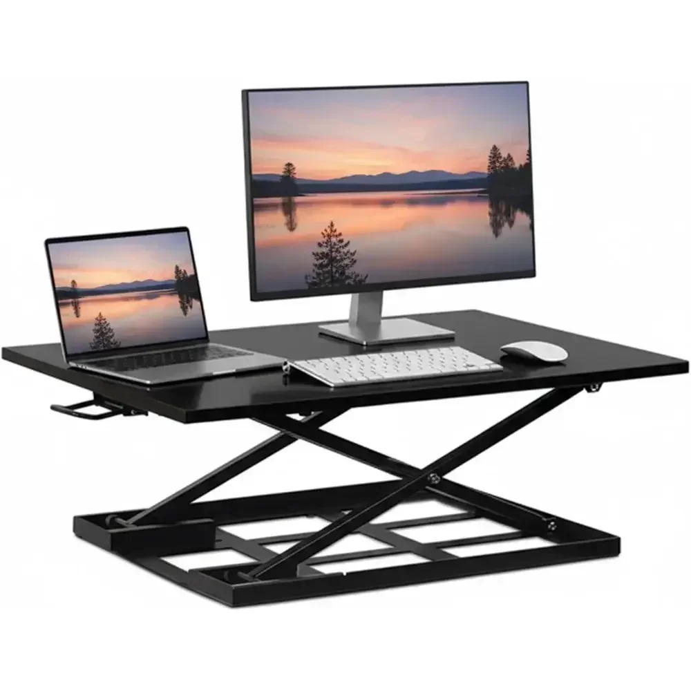 Height-Adjustable Sit-Stand Desk Riser, 32x22, Slim 2.5 Profile, Gas Spring Assisted, Preassembled for Home and Office Use