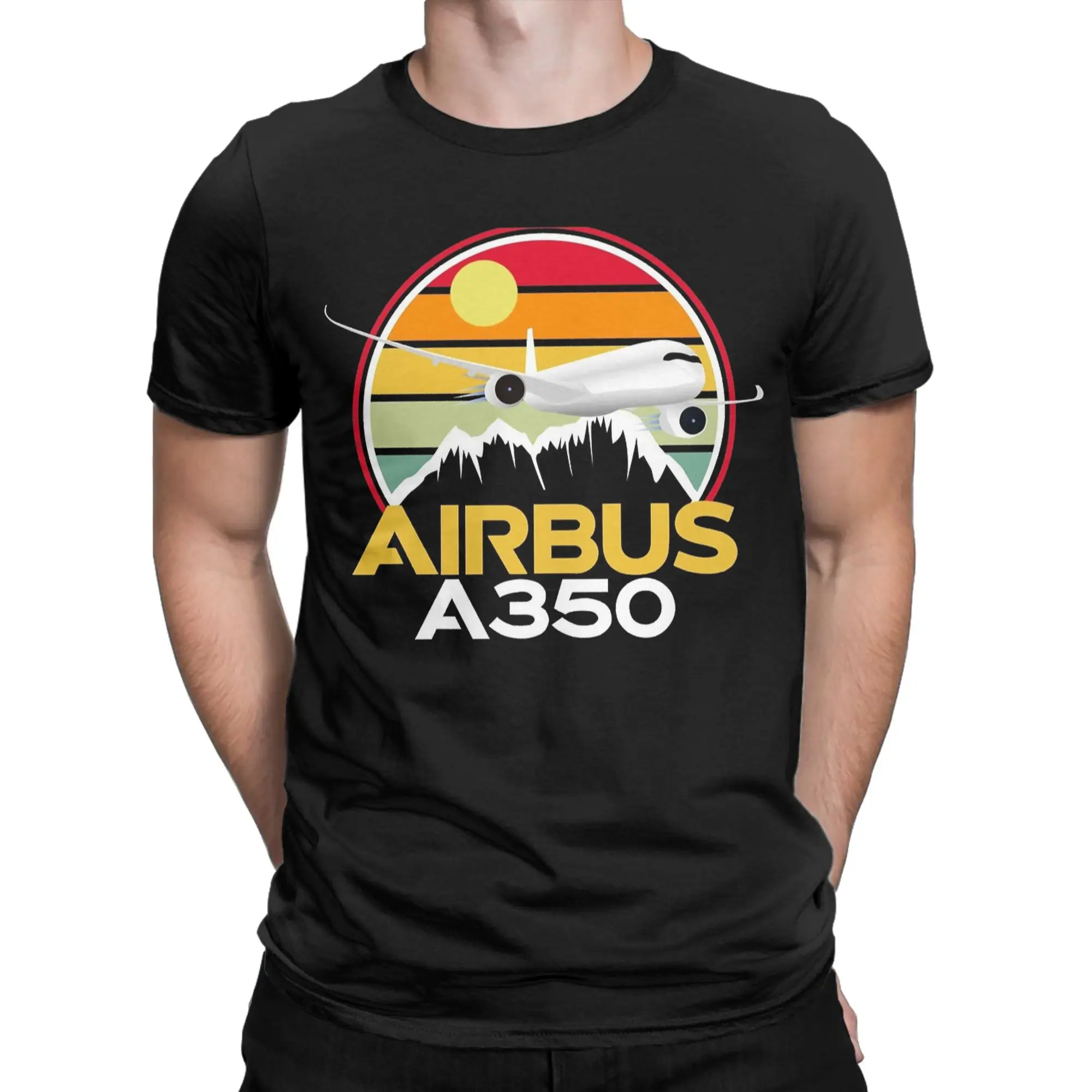 Men's Airbus A350 Sunset Pilot T Shirt  Cotton Tops Vintage Short Sleeve Round Collar Tee Shirt Gift Idea T-Shirts