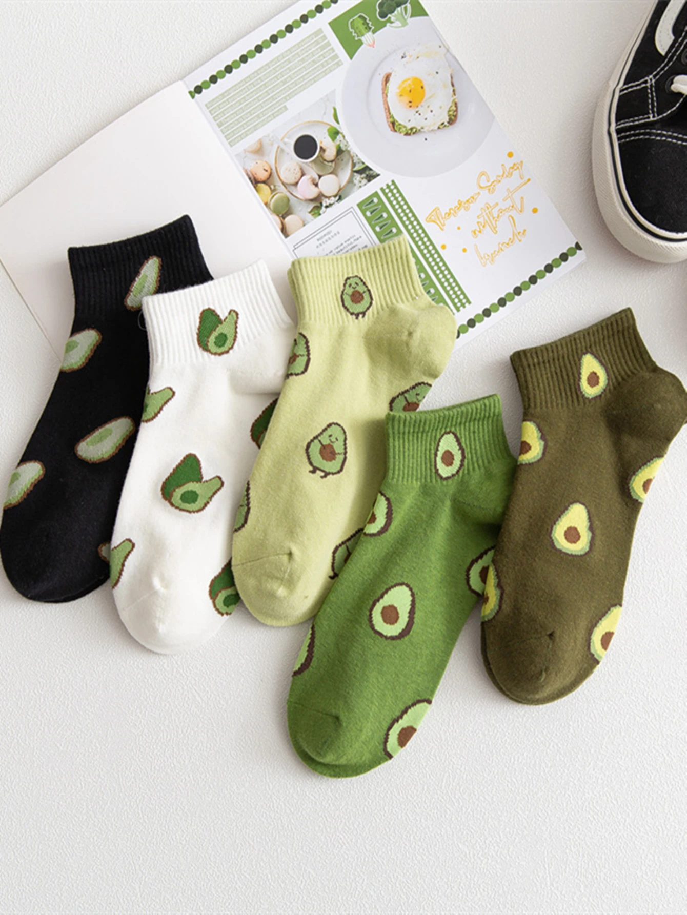 5 Pairs Women Cotton Short Socks Fashion Korean Fruit Embroidery Harajuku Casual Boat Socks Breathable Cute Ankle Female Sock