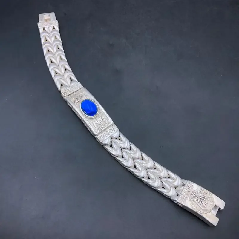 Exquisite Tibetan Silver Ethnic Style Retro Doing Old Inlaid Gemstone Bracelet Bangle Men Women Fine Jewelry Fashion Gift 2