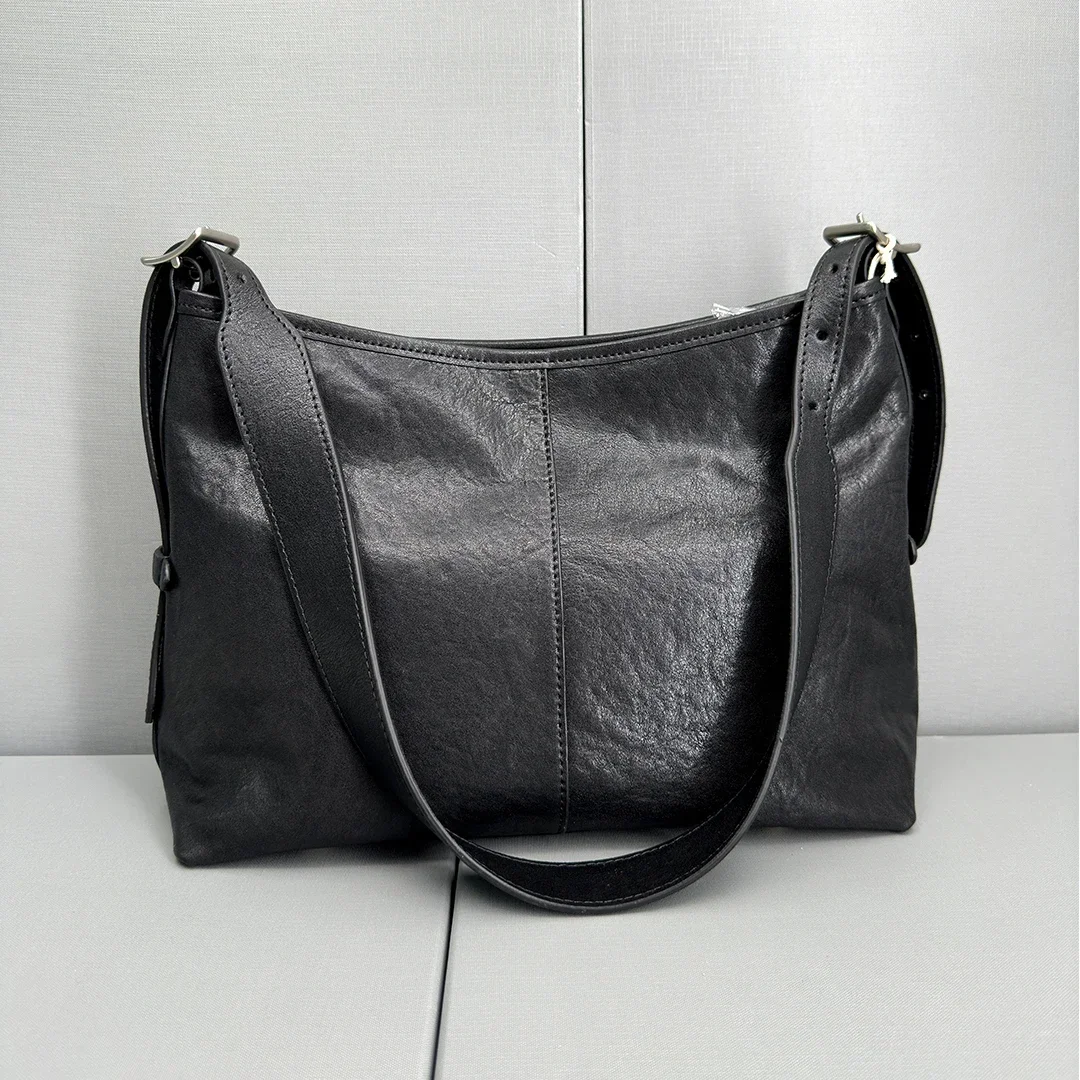 Genuine Leather 30cm High-Capacity Vintage Shoulder Woman Commuter Bag Simplicity Vegetable Tanning Top Layer Leather