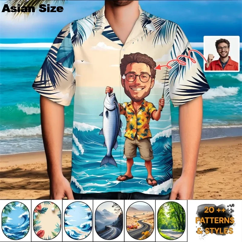 Гавайские рубашки с индивидуальным лицом, забавный персонализированный подарок на день рождения, рыбалка, пляжные дни, тропическая рубашка, Гавайские блузки для пары своими руками Y2k