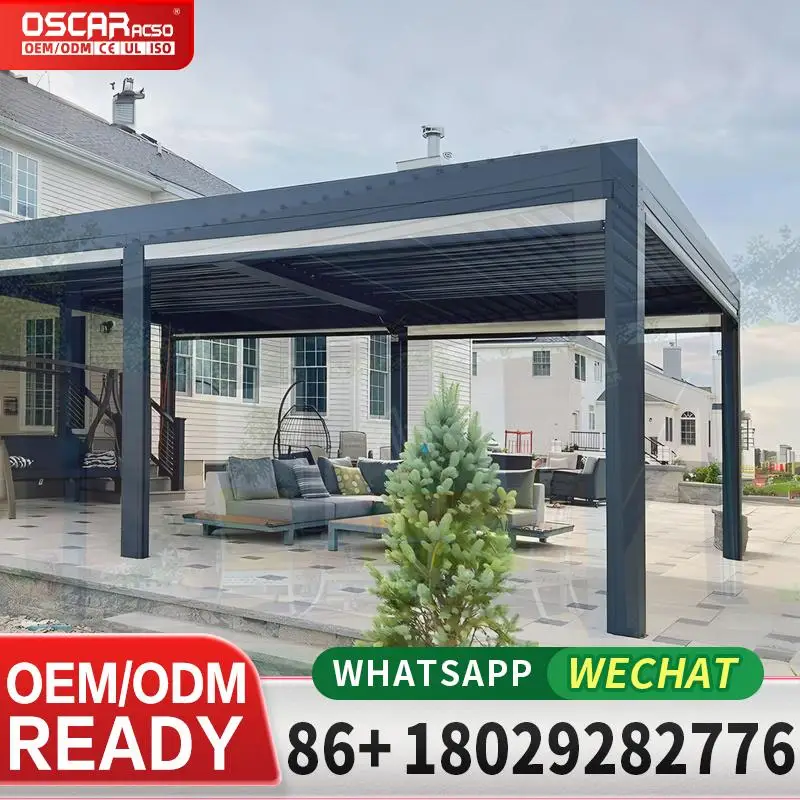 

China Outdoor Aluminum Pergola with Glass Sliding Doors and LED Light Electric Gazebo for Garden Patio Backyard pergola