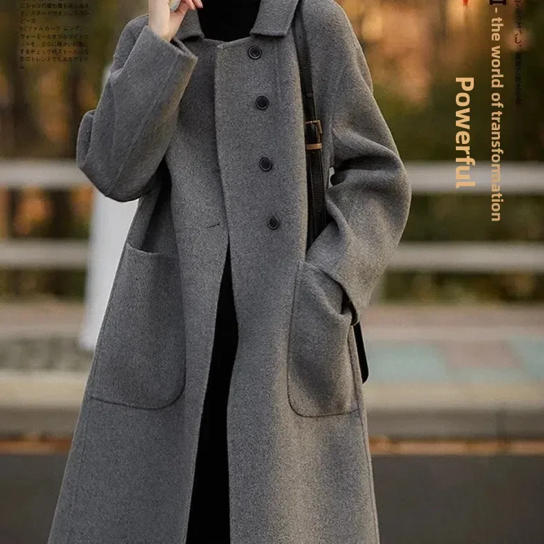 

Женское шерстяное пальто, женское пальто средней длины, осень-зима 2022, новый стиль, свободное двустороннее шерстяное пальто