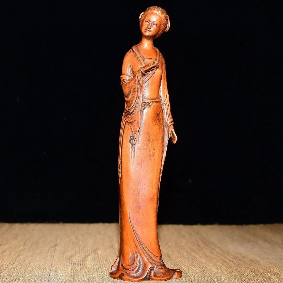 Hand Carved Wood Ancient beauty in a long skirt Statue Figurine Desktop Ornaments Home Decoration Crafts Tea Pet Decor