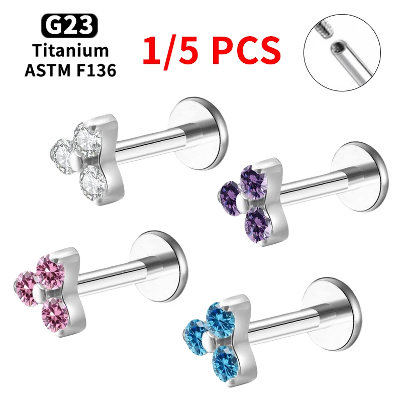 ASTM F136 Titanium Internal Thread 16G Zirconia Labret Tragus Helix Cartilage Earrings - Lip & Nose Jewelry Body Piercing