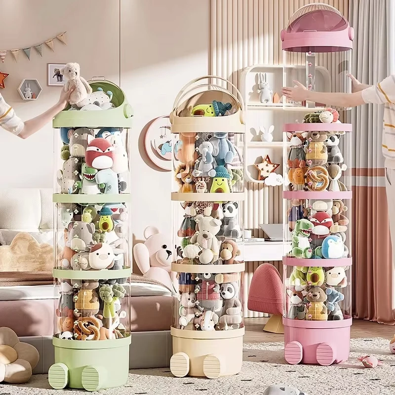 Doll Storage Bucket Toy Organizer Capacity Transparent Vertical Toy Organizer for Dolls Stuffed Dustproof Storage Bucket