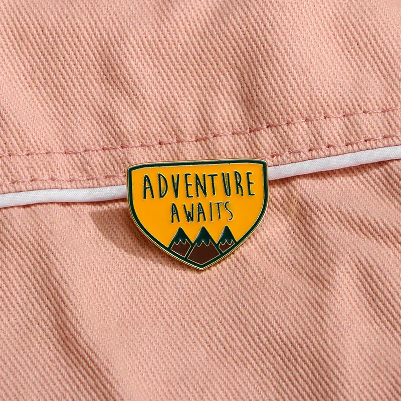 New Adventure Awaits Enamel Brooches Mountain Peak Pattern Pins Badge For Backpack Bag Hat Jewelry With Free Shipping