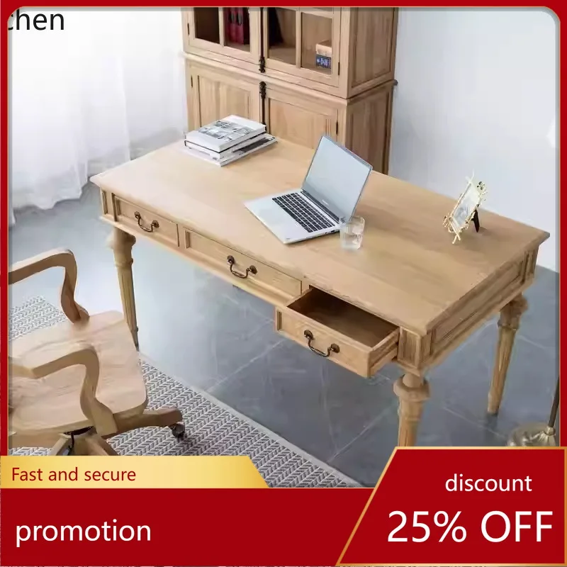 

HXL Oak Three-Drawer Office Desk Solid Wood Computer Desk Study Writing Desk