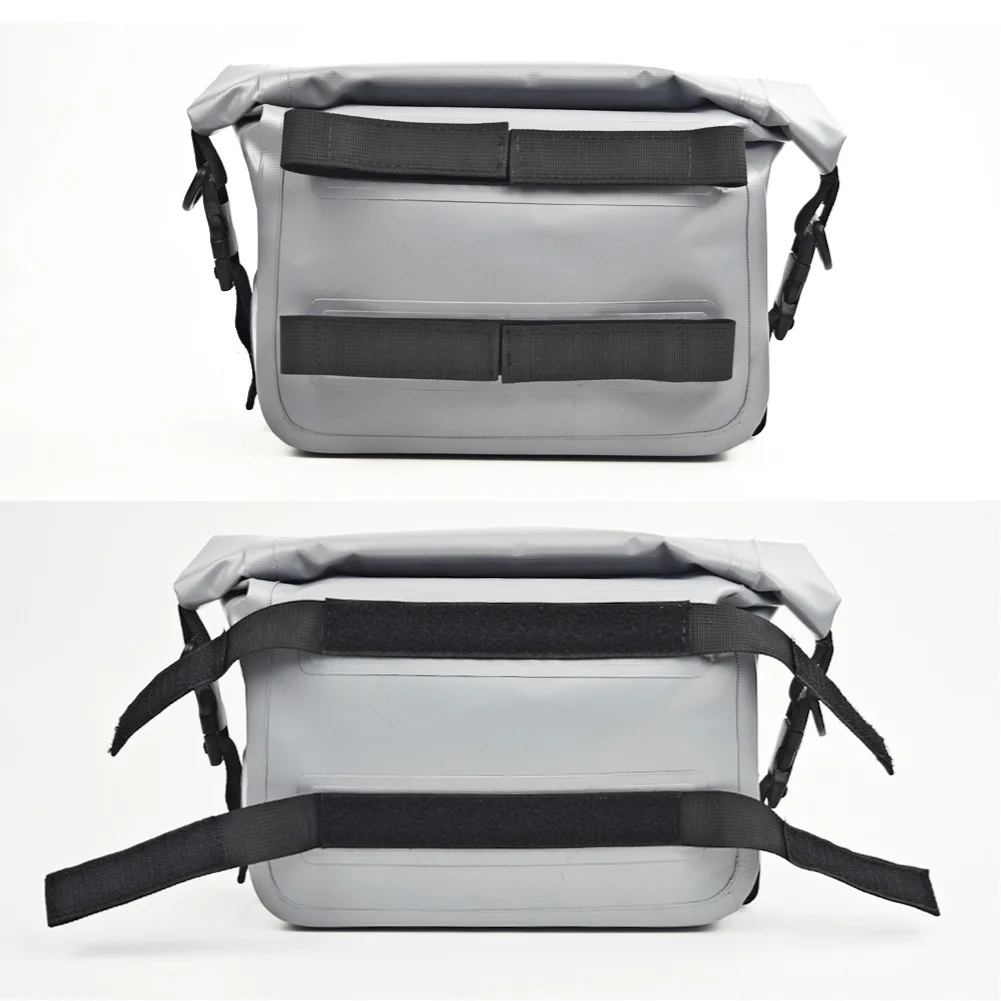 Gray Waterproof Dry Bag PVC 23x27x8cm IPX8 Rated for Diving Fishing Kayaking with Mesh Pocket and Backpack Straps