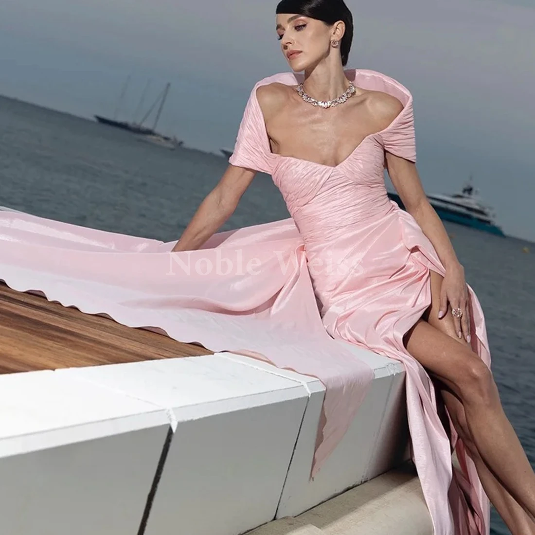 فستان سهرة حورية البحر من الساتان أنيق سبليت فستان حفلات سويب تراين رسمي مخصص