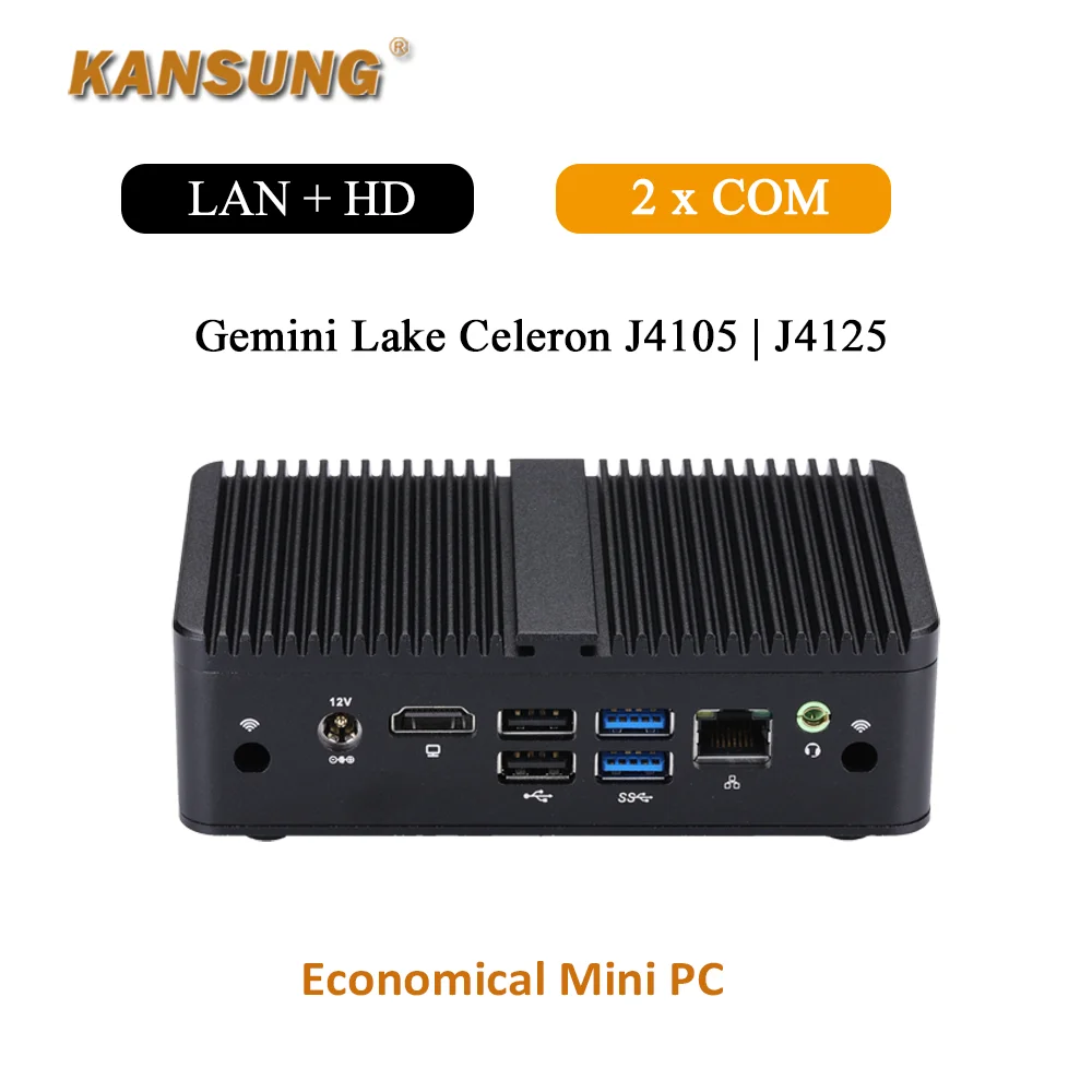 KASNUNG Мини-ПК Gemini Lake Celeron J4105 J4125 Четырехъядерный процессор 4 ГБ оперативной памяти Встроенный Nettop Портативный настольный офисный компьютер X86