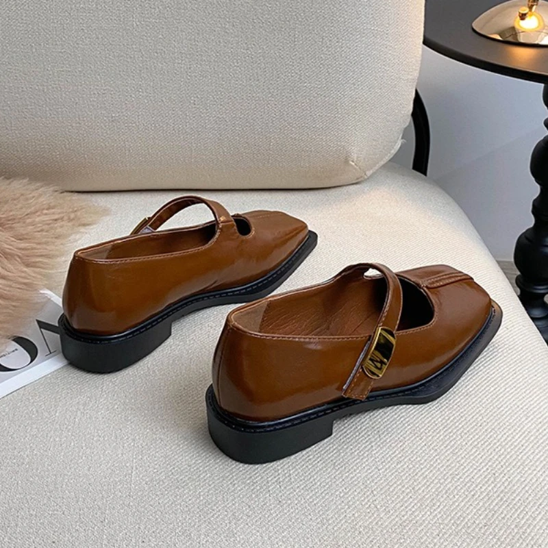 French Style Square Toe Low Heel Shoes for Women High Quality Retro Red Shallow Loafers Casual Comfortable Office Mary Jane Shoe view 6