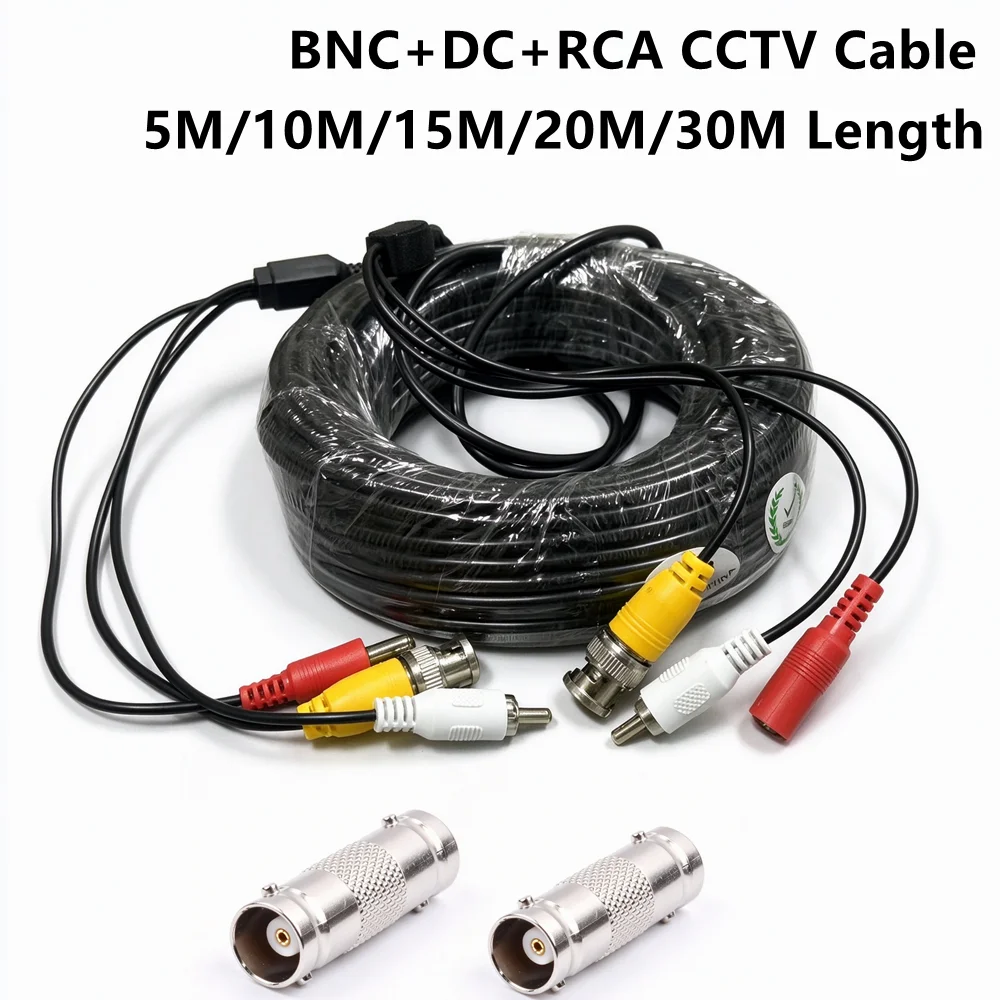 BNC + DC + RCA 3 IN 1 CCTV Cable With BNC Female To Female Connectors Audio Video Power Wire For CCTV DVR Cameras System