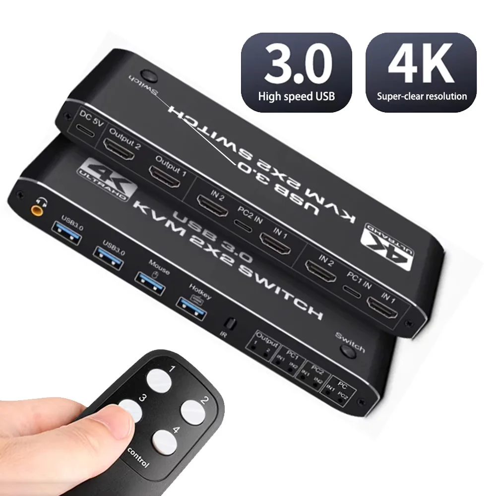 

2x2 HD-MI kvm switch 4K60Hz Dual Monitor KVM HD-MI Extended Display USB KVM Switcher 2 in 2 out for 2 Computers Share 2 Monitors